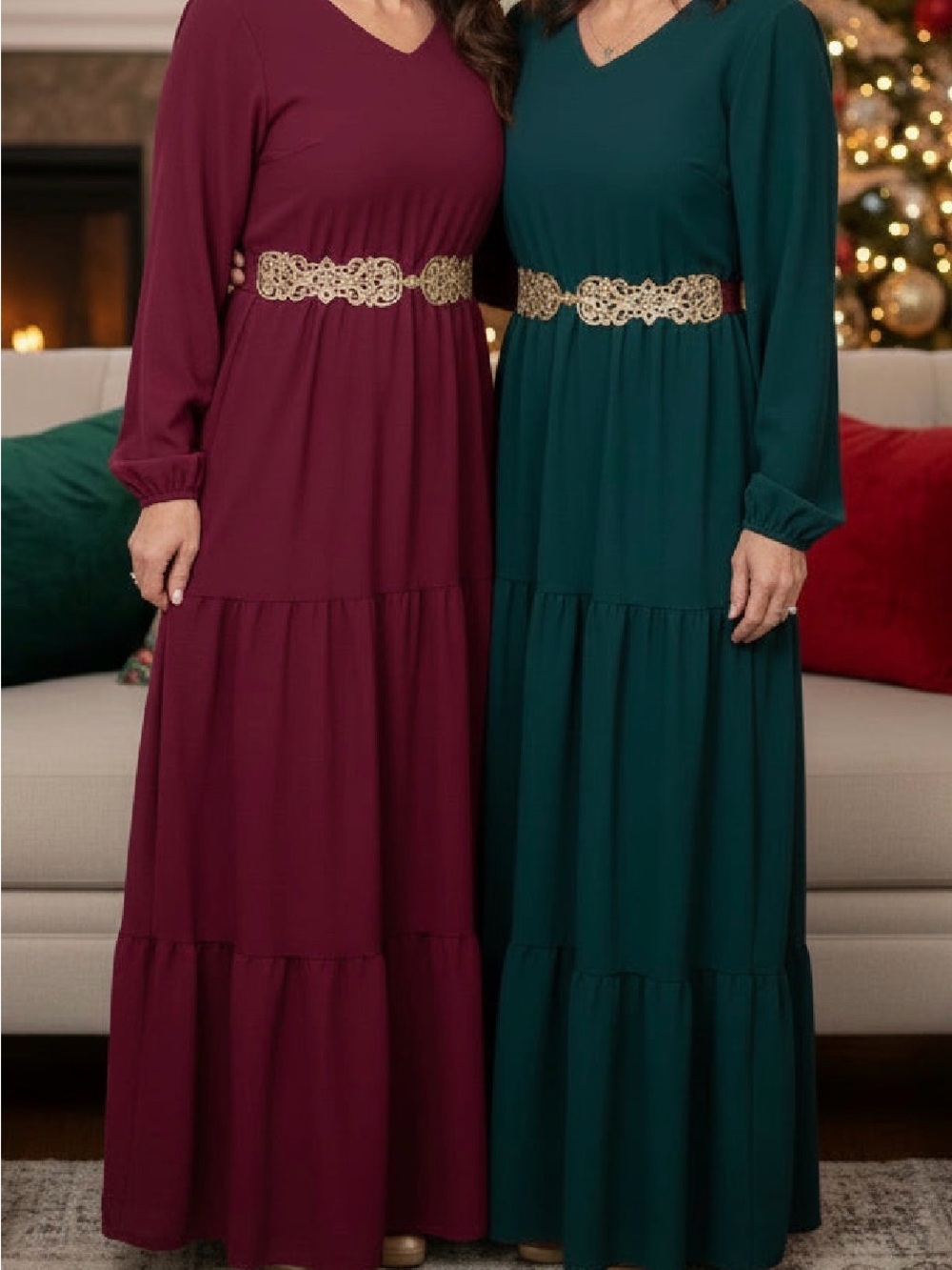 BURGUNDY WINE 3-TIERED MAXI DRESS | XL | BOHO • WESTERN • HOLIDAY - Picture 4 of 8